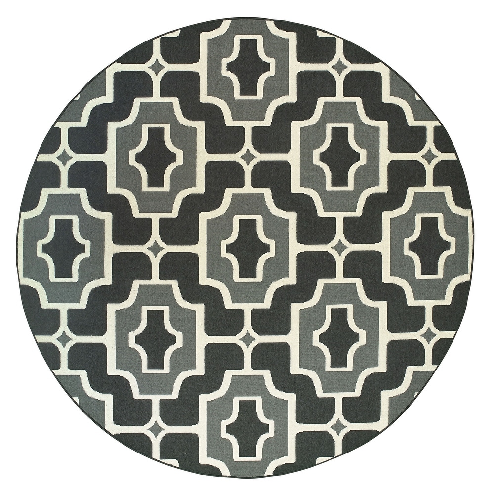 Style Haven Marianna Geometric Tile Black/ Grey Loop Pile Indoor Outdoor Area Rug