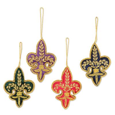 Novica Handmade Royal Lilies Embroidered Ornaments (Set Of 4)