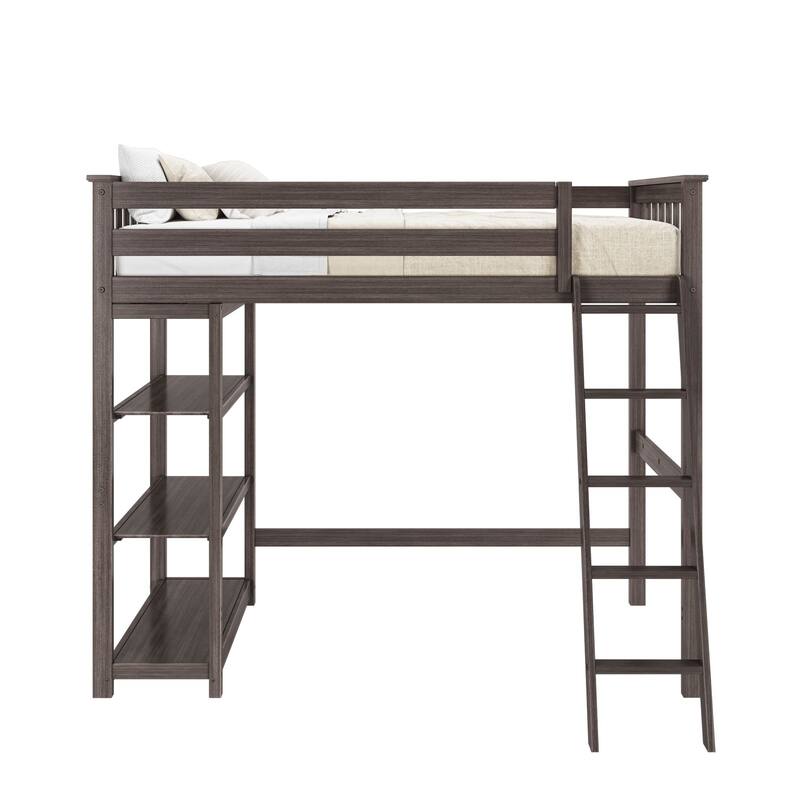 Now Furniture Solid Wood Twin High Loft Bed with Bookcase