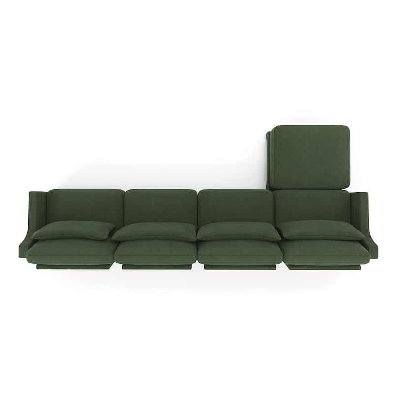 141.7" Chenille Modular 4-Seater Sofa with Movable Ottoman, High-Resilient Sponge, and Ergonomic Wooden Base