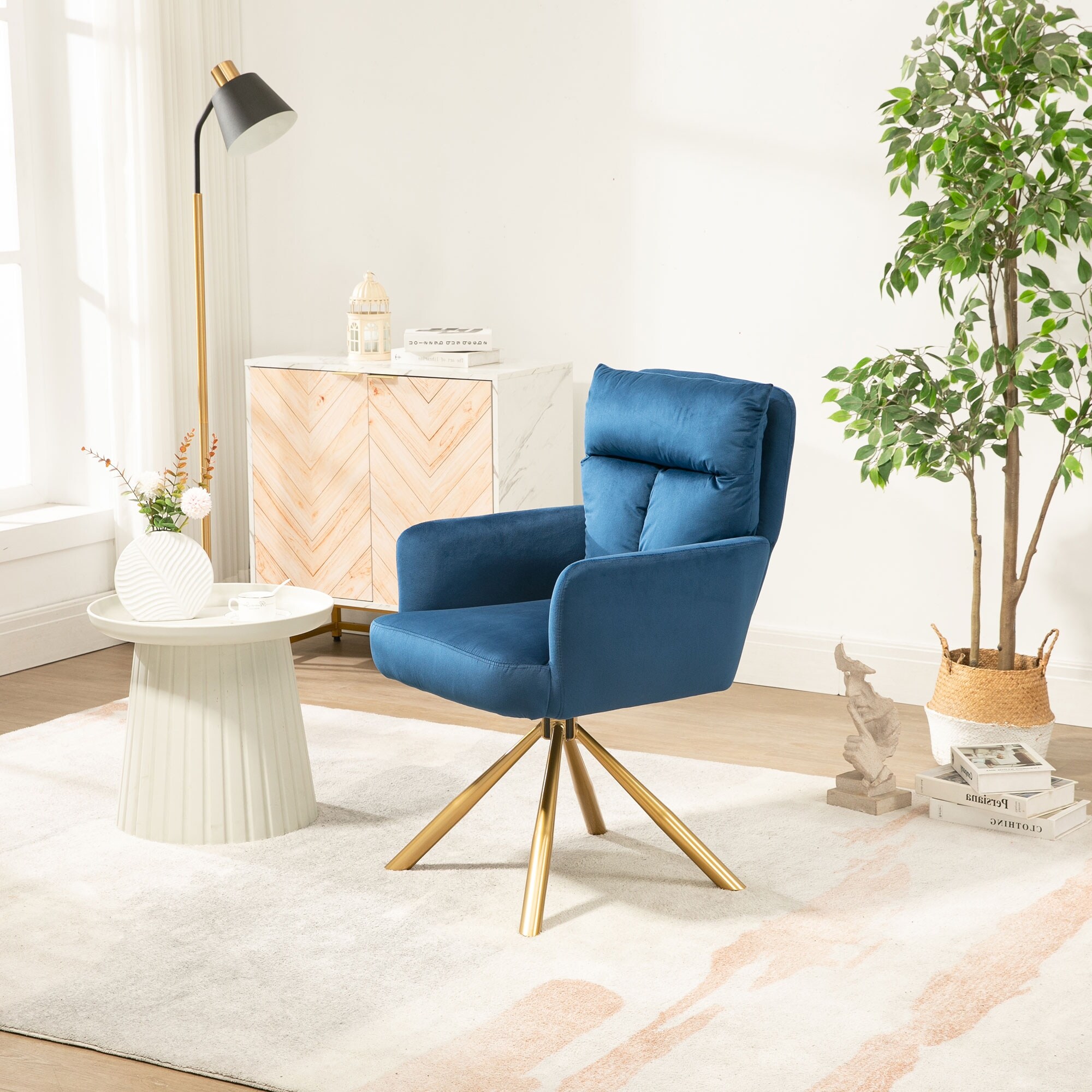 Polyester Accent Chair High Back Swivel Arm Chairs for Livingroom Modern Velvet Side Chairs Chaise Lounges with Metal Frame