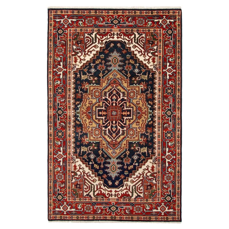 ECARPETGALLERY Hand-knotted Serapi Heritage Dark Navy Wool Rug - 5'1 x 7'11 - Dark Navy - 5'1 x 7'11