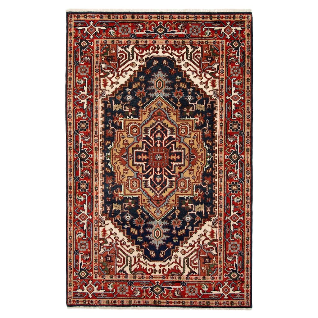 ECARPETGALLERY Hand-knotted Serapi Heritage Dark Navy Wool Rug - 5'1 x 7'11