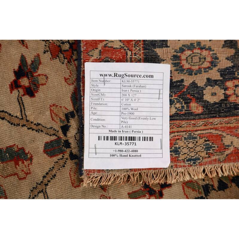 Pre-1900 Antique Vegetable Dye Sarouk Farahan Persian Handmade Carpet - 4'2"x 6'10"