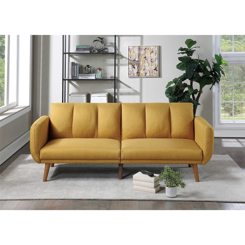 Sofa Convertible Bed with Wooden Legs for Living Room - Mustard