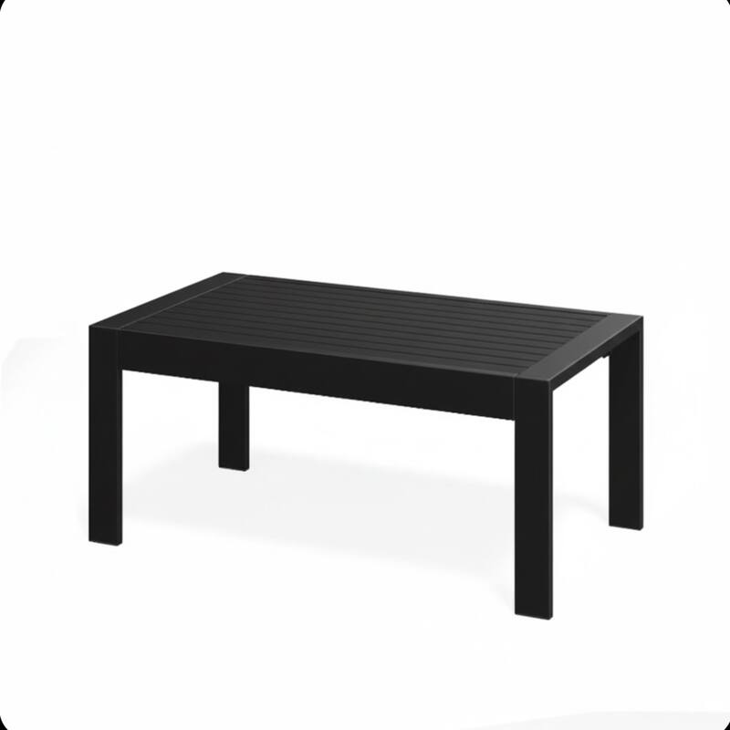 43x24" Metal Coffee Table with Wood-Look Top and Black Frame