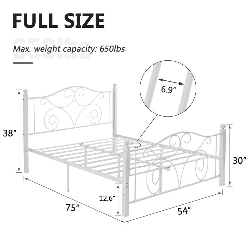 VECELO Metal Platform Bed Frame with Scroll Headboard, Twin/Full/Queen Size Beds