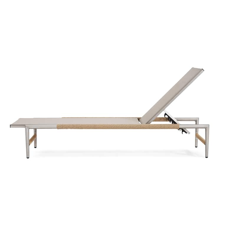 Roomfitters Outdoor Chaise Lounge Chair, Adjustable Recliner with Rope Accents, Weather-Resistant Sun Lounger, Beige