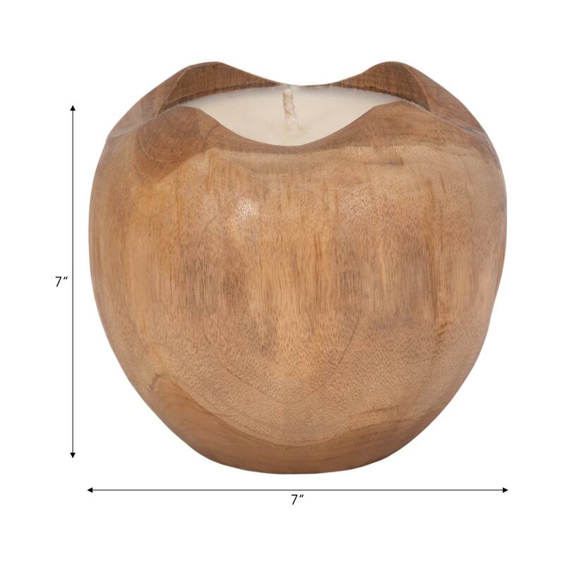 Sagebrook Home Natural Teak Wood 8" Round Candle - Warm Indoor Ambiance - 7" x 7" x 7"