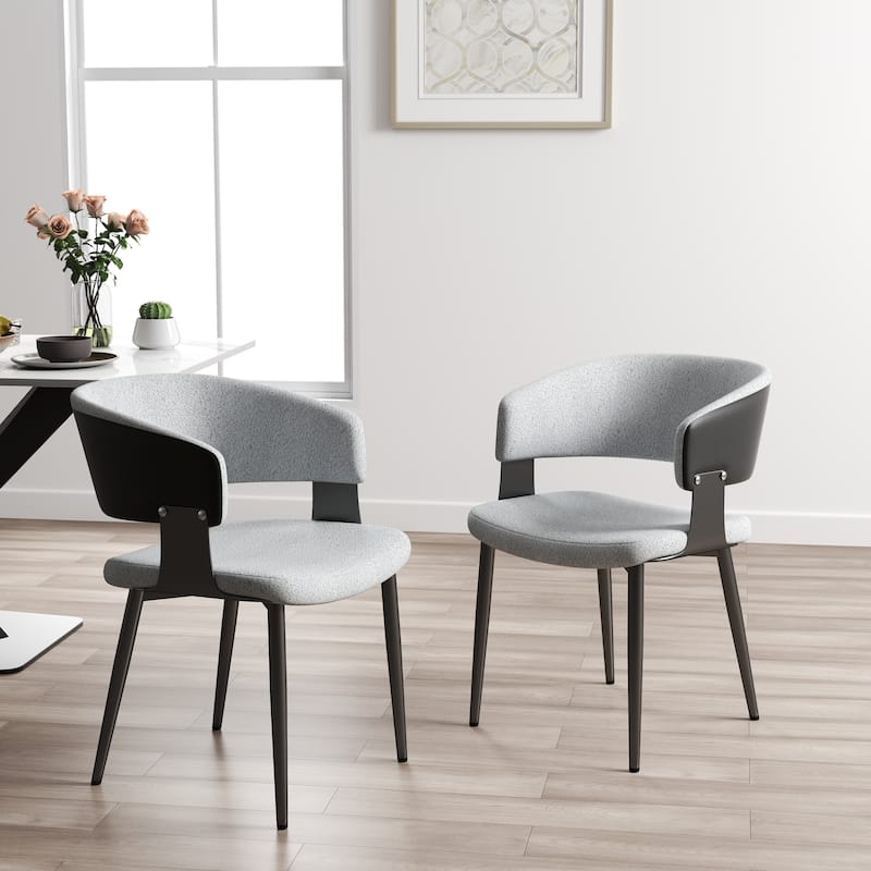 Modern Upholstered Dining Chairs with Wing Back and Black Metal Tapered Legs (Set of 2) - N/A