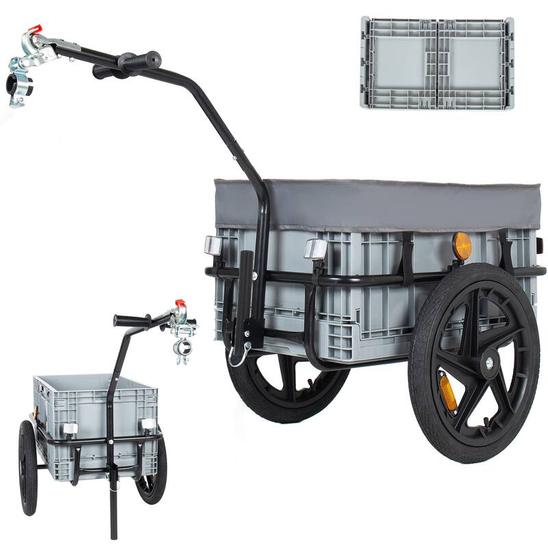 2-in-1 Bike Cargo Trailer with Foldable Storage Box, Bicycle Trailer Quick Release 16" Wheels, 70L Large Capacity