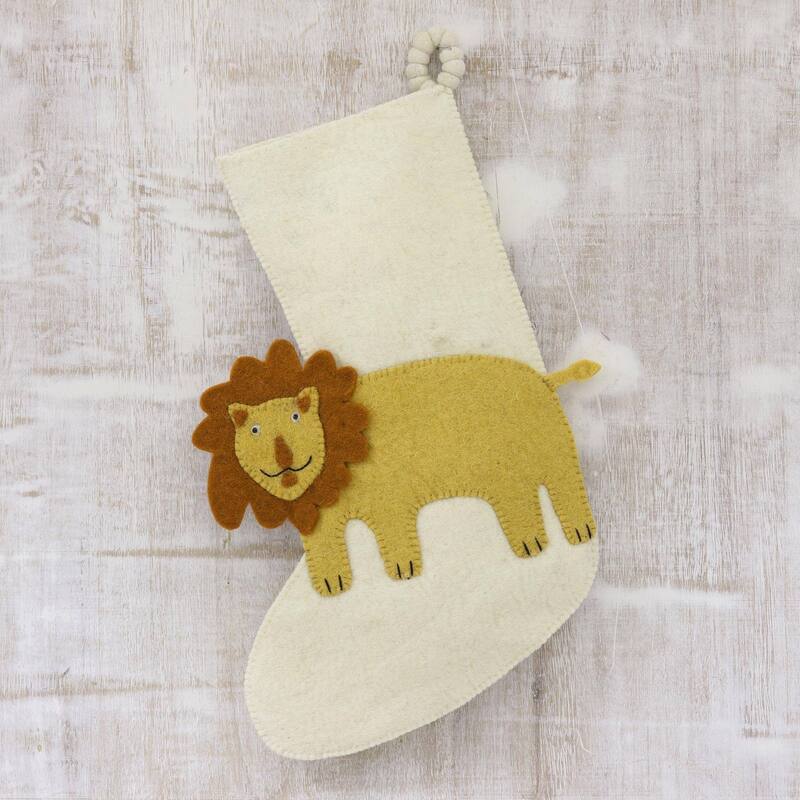 Novica Handmade Holiday Lion Wool Felt Stocking