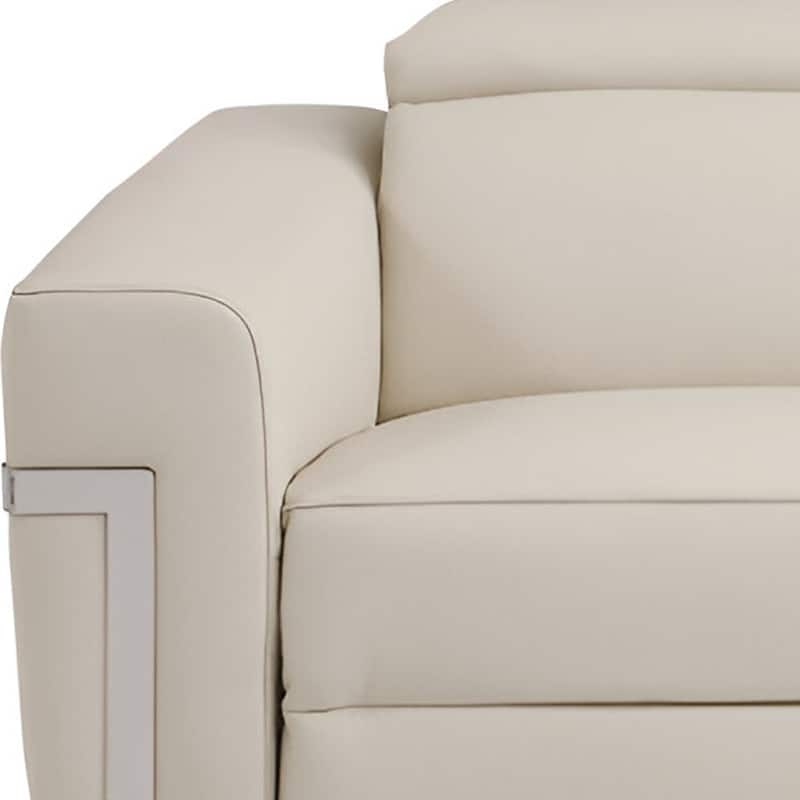 HomeRoots 83" Beige Italian Leather USB Reclining Sofa With Silver Legs