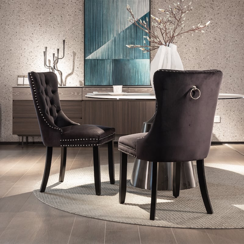 Tufted Solid Wood Velvet Dining Chair,2-Pcs Set