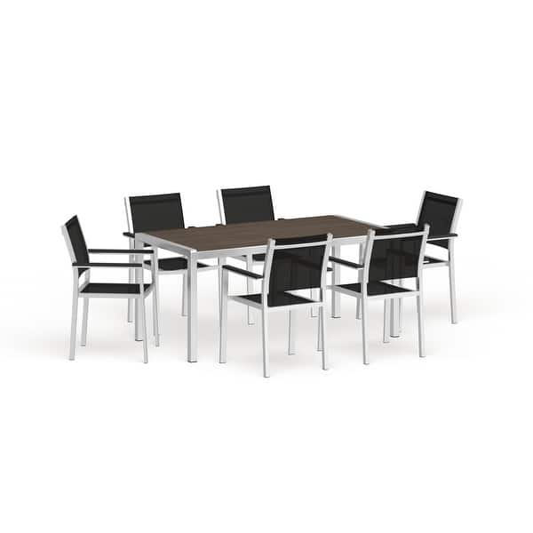slide 2 of 11, Shore Aluminum Outdoor Dining Set of 7 Silver Black