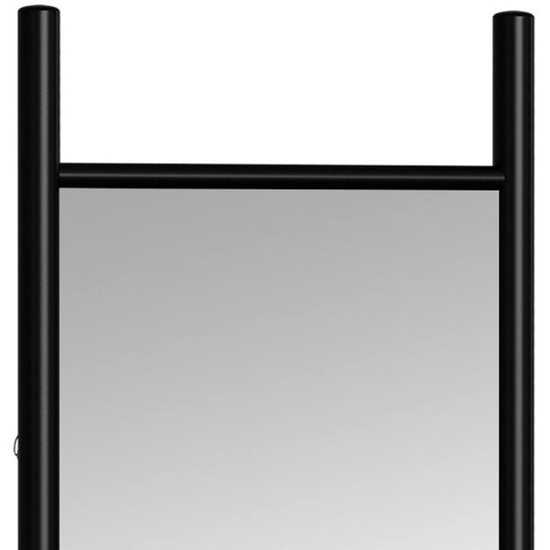 HomeRoots 64" Black Wood Leaning Ladder Framed Full Length Mirror - 21.26 in. x 64.17 in. x 1.18 in.