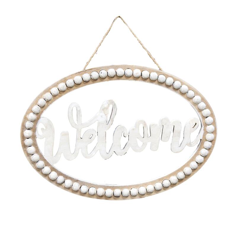 Distressed Beaded Wall Sign 'Welcome"