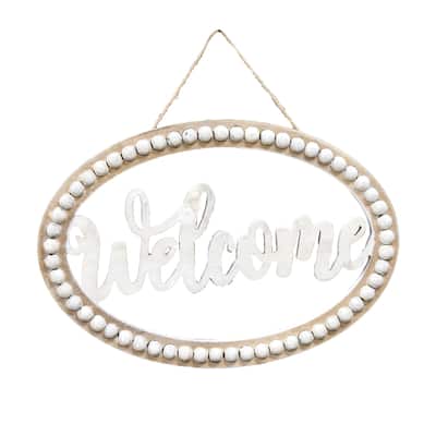 Distressed Beaded Wall Sign 'Welcome"
