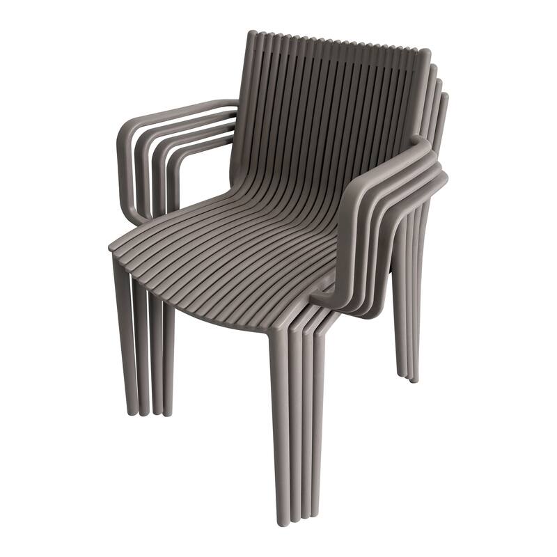 4pcs Modern Stackable Plastic Armchair for Indoor/Outdoor Use - Ergonomic Slatted Back Design, All-Weather PP Material