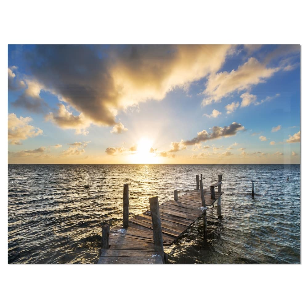 Abandoned Boardwalk in Seashore - Large Sea Bridge Glossy Metal Wall Art
