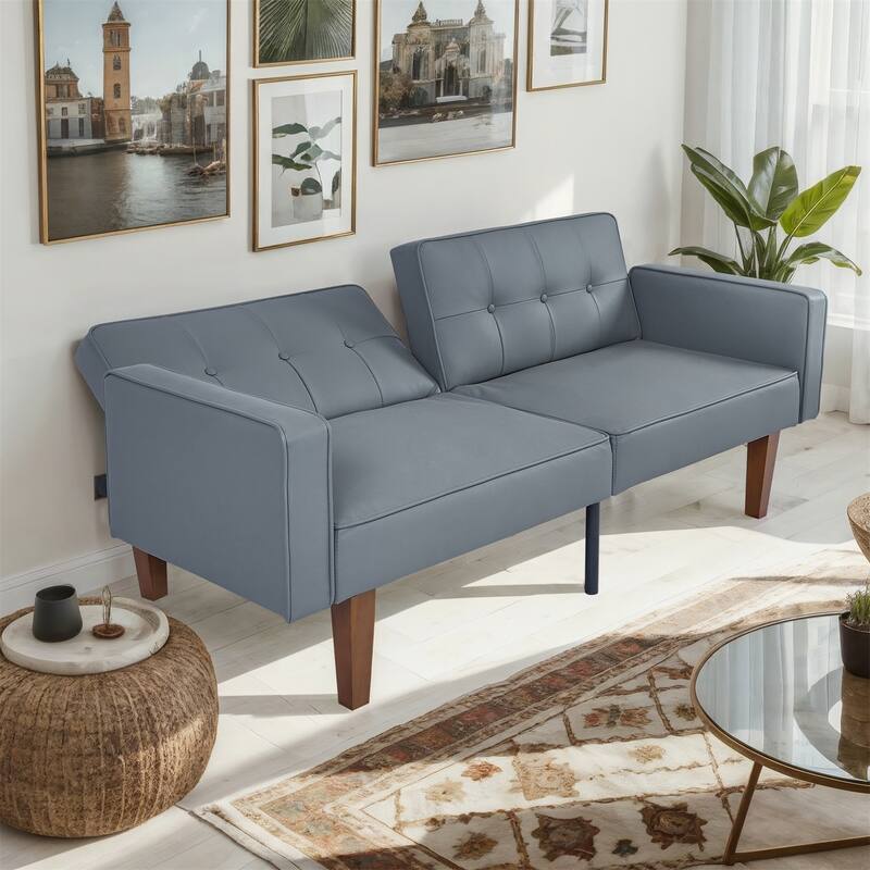 Convertible Sofa Bed Adjustable PU Leather Couch Sleeper Modern Recliner Reversible Loveseat Folding Daybed Guest Bed