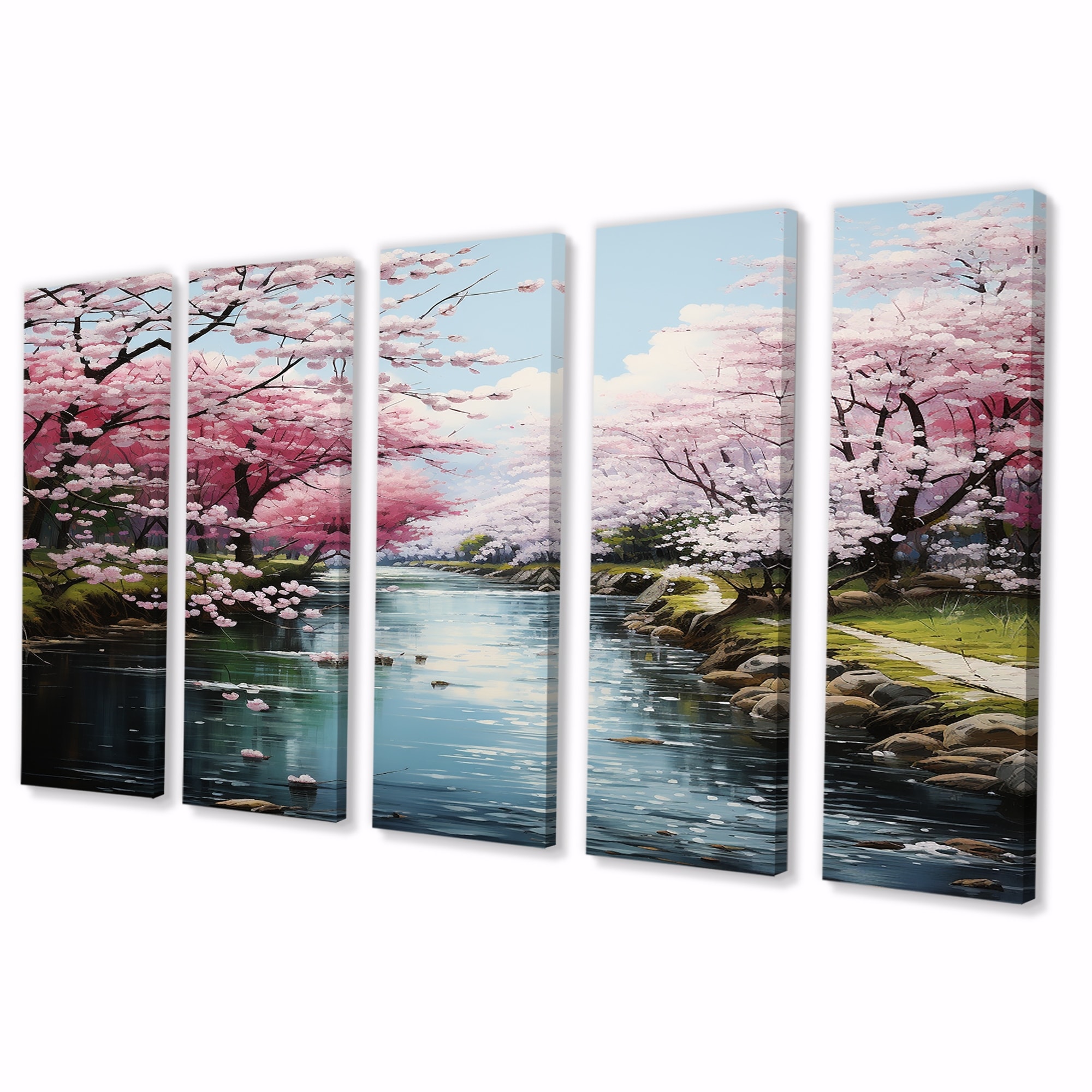 ts！キャンバスアート Designart - Cherry Blossom Spring River - River Canvas Wall