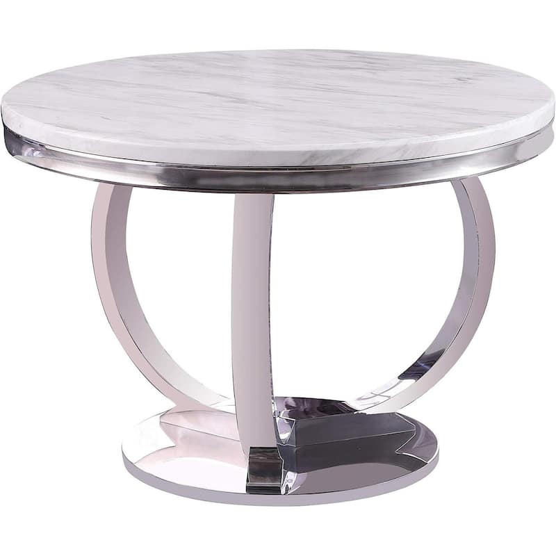 Modern Round Dining Table - Faux Marble Top & Stainless Steel Base - Kitchen Table for Dining Room - 43.5