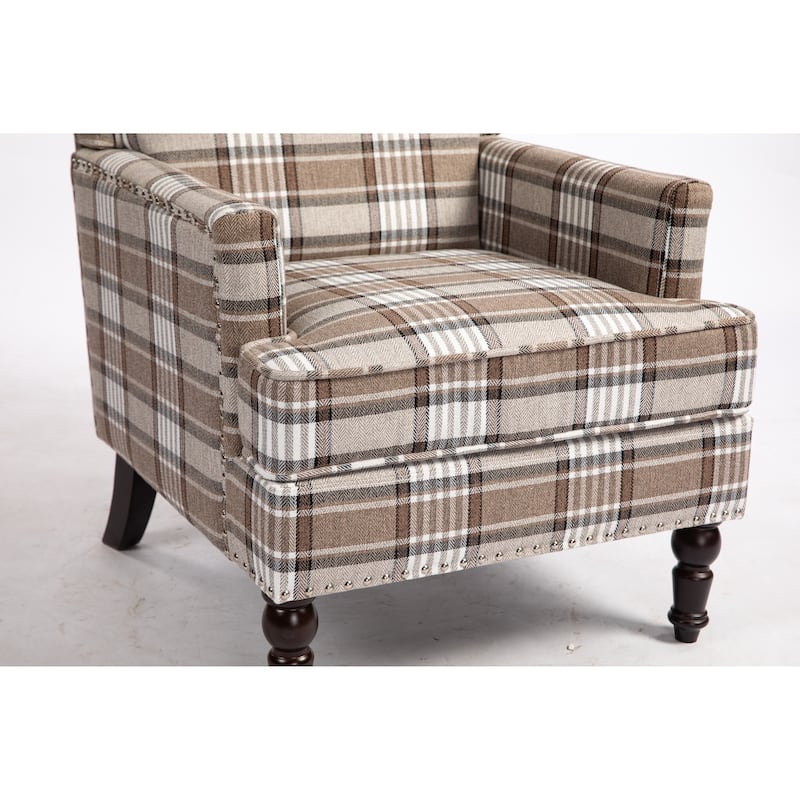Coffee Modern Cotton High Back Upholstered Accent Chair with Sturdy Metal Frame and Turned Legs