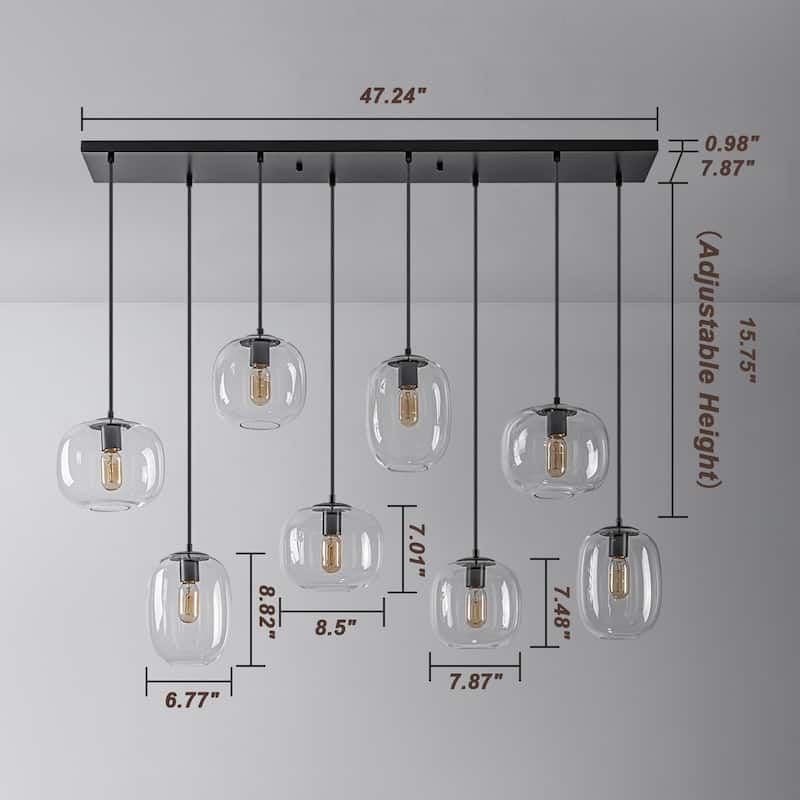 8-Light Gold / Black Linear Chandelier Modern Pendant Light with Clear Glass