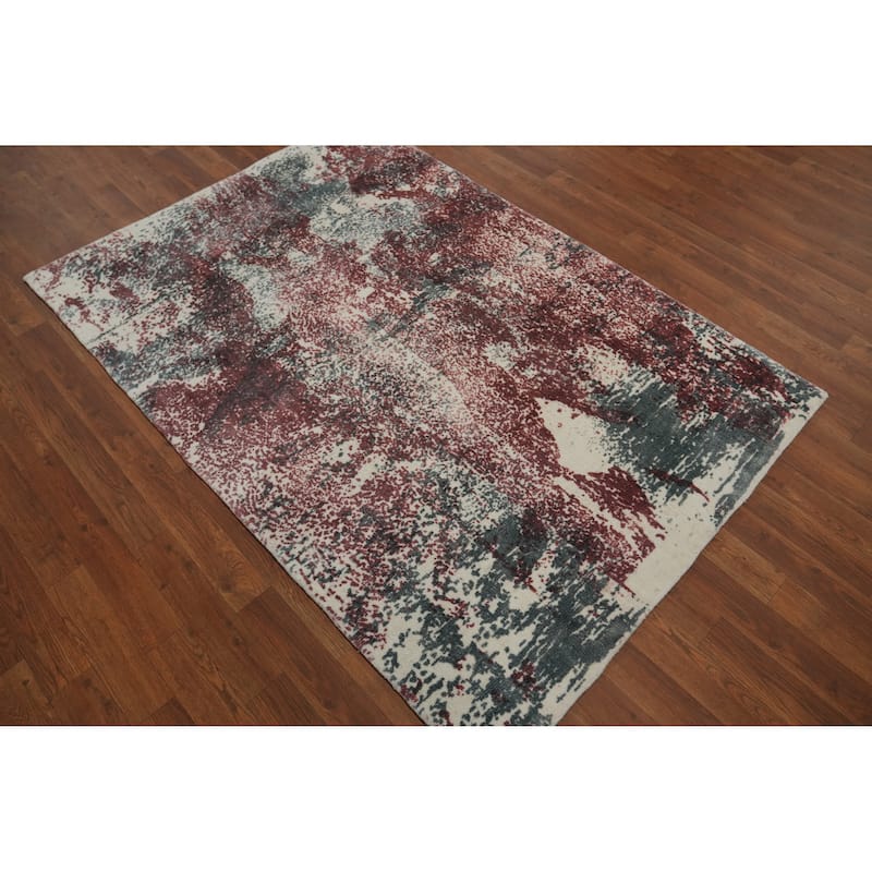 Hand-knotted Modern Silk Beige Abstract Oriental Area Rug - 5' 9'' X 4' 0''