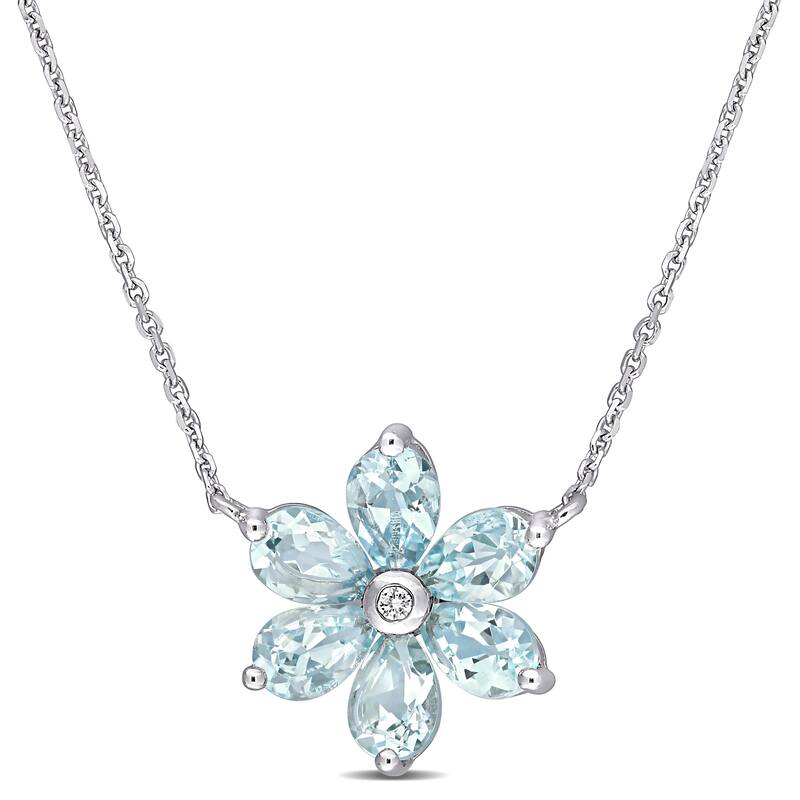Miadora 14k White Gold Aquamarine and Diamond-Accent Floral Station Necklace