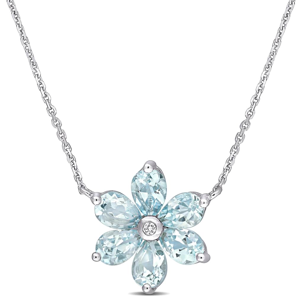 Miadora 14k White Gold Aquamarine and Diamond-Accent Floral Station Necklace