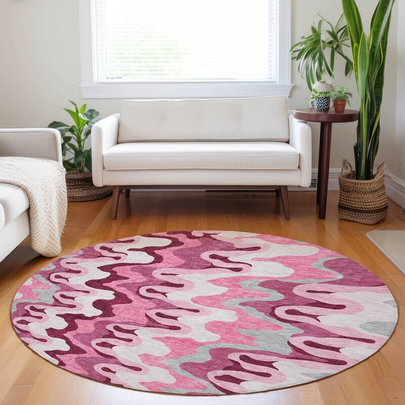 Premium Washable Super Soft Abstract Stripes Mayfield Rug - Blush - 8' x 8' - Round