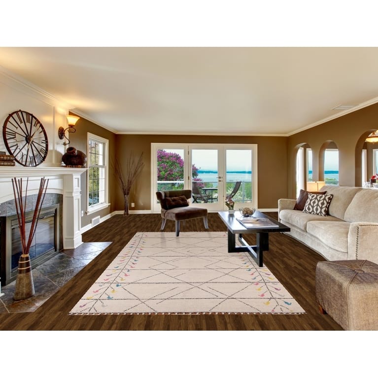 Earth Tone Moroccan Oriental Area Rug Hand-Knotted Beige Wool Carpet - 6'1" x 12'6"