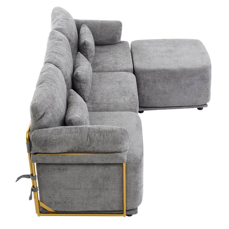 XINMICS Modular Sectional Sofa L Shaped Couch, 3 Seat Sofa Set with Ottoman, Chenille Fabric