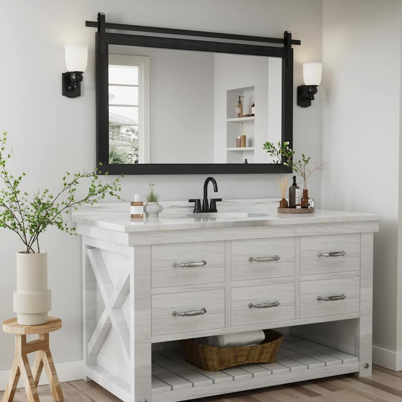 Rural Style Wall Mirrors Farmhouse Bathroom Mirrors Barn Mirror Vanity Mirror with Wood Framed(1 Piece)