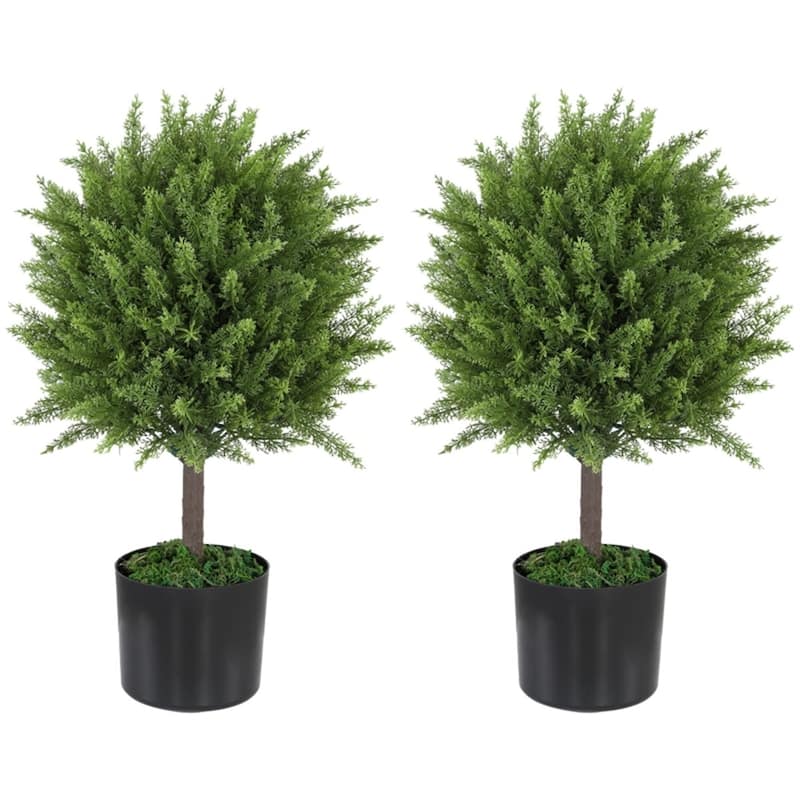 Set of 2 Green Artificial Cedar Plants with Cement Base for Indoor and Outdoor Home Office Decoration 21.7 Inch - 5.7" x 21.7"
