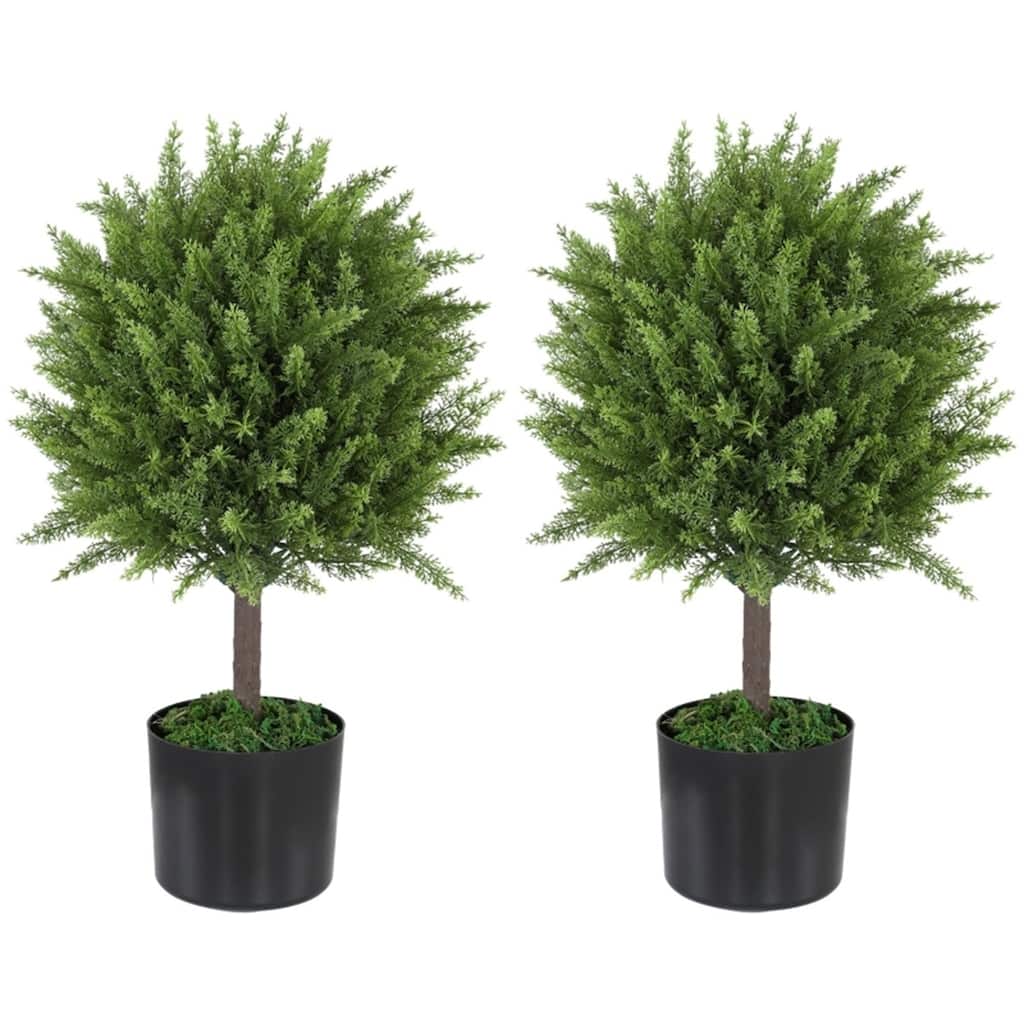 Set of 2 Green Artificial Cedar Plants with Cement Base for Indoor and Outdoor Home Office Decoration 21.7 Inch - 5.7" x 21.7"