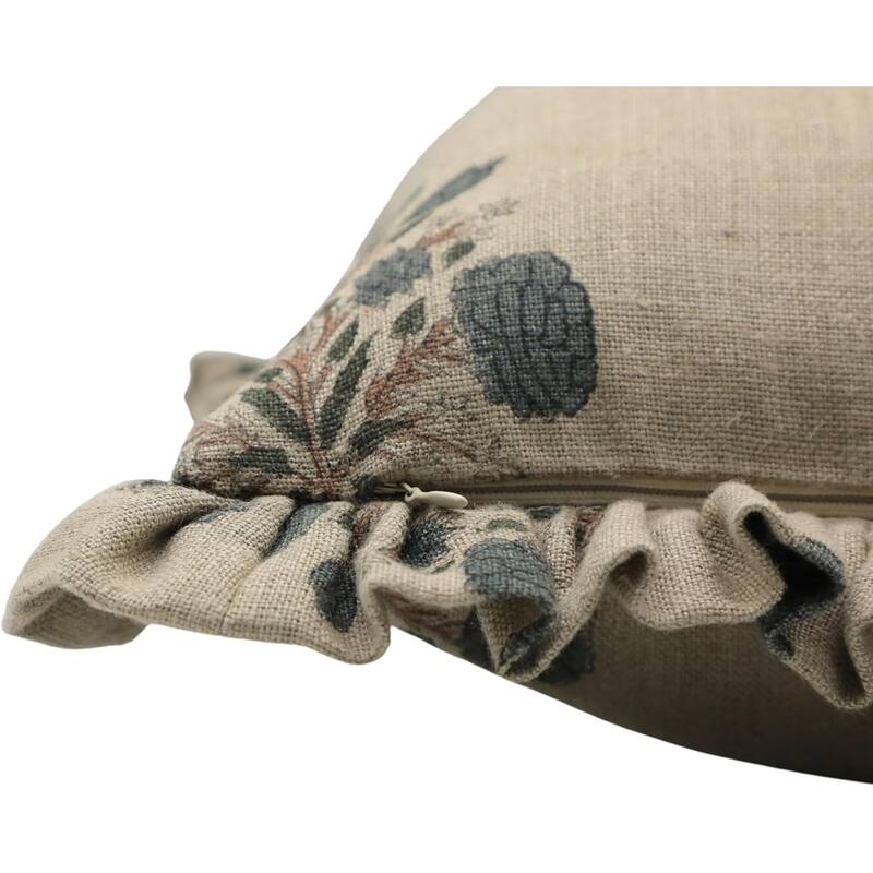 Fabdivine Linen Floral Block print pillow Cover