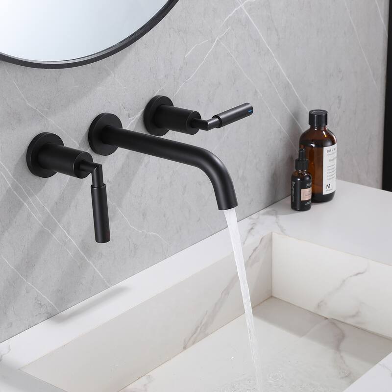 Wall Mount Bathroom Faucet 2 Handle Bathroom Sink Faucets 3 Hole Luxury Modern Mixer Taps With Valve