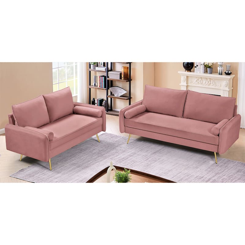 Villeda Velvet Mid-century modern 2PCS living room set - Rose