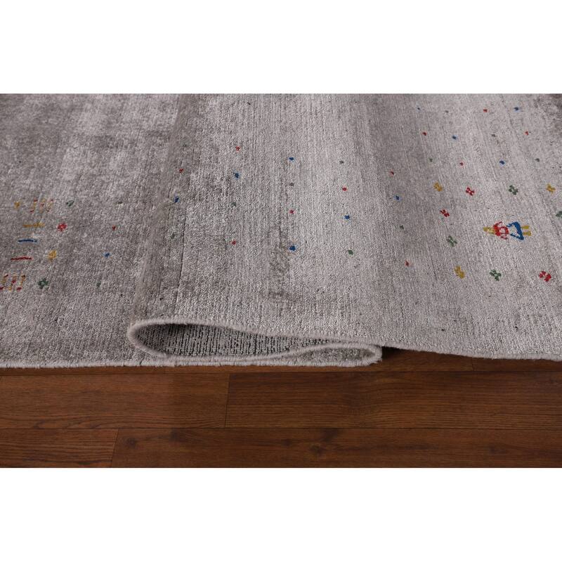 Tribal Gabbeh Oriental Area Rug Handmade Silk Carpet - 7'11" x 9'9"