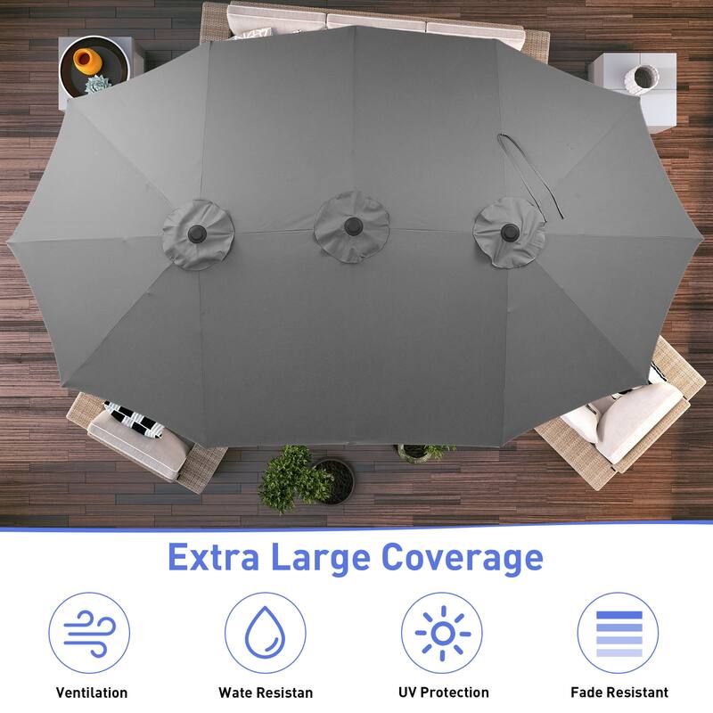 Ainfox 10ft Solar Patio Umbrella 40 LED Lighted and Umbrella Base, Strip Lights Outdoor Market Table Umbrella
