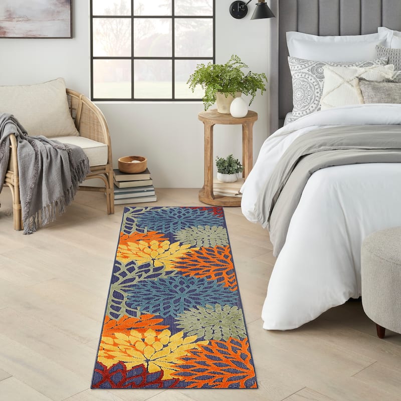 Nourison Aloha Floral Modern, Indoor/Outdoor Area Rug - 2'3" x 10' - Navy/Multicolor