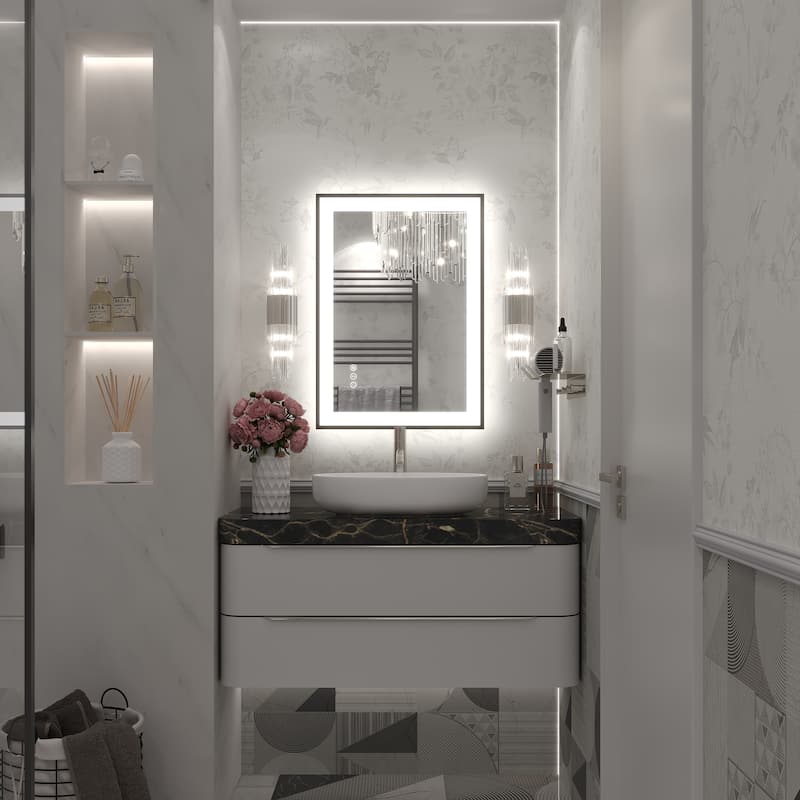 Extra Large Black Frame LED Bathroom Vanity Mirror with 3 Years Warranty and UL Certified