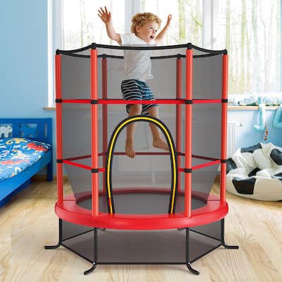 55" Toddler Trampoline Indoor for Kids W/Safety Enclosure Net
