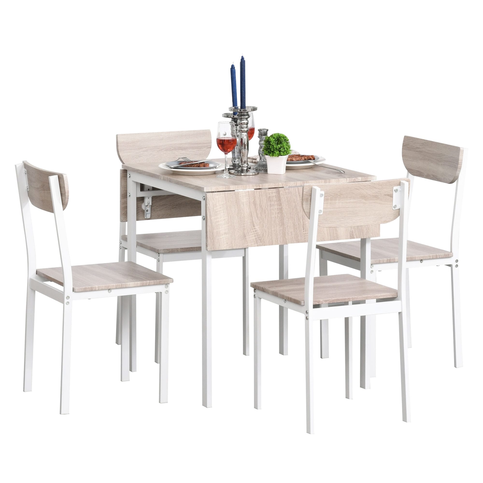 https://ak1.ostkcdn.com/images/products/is/images/direct/d00d546f541a53c191c2e6f3450585ef329ab70a/HOMCOM-Modern-5-Piece-Dining-Table-Set-for-4-with-Foldable-Drop-Leaf%2C-4-Chairs%2C-and-Metal-Frame-for-Small-Spaces%2C-White.jpg