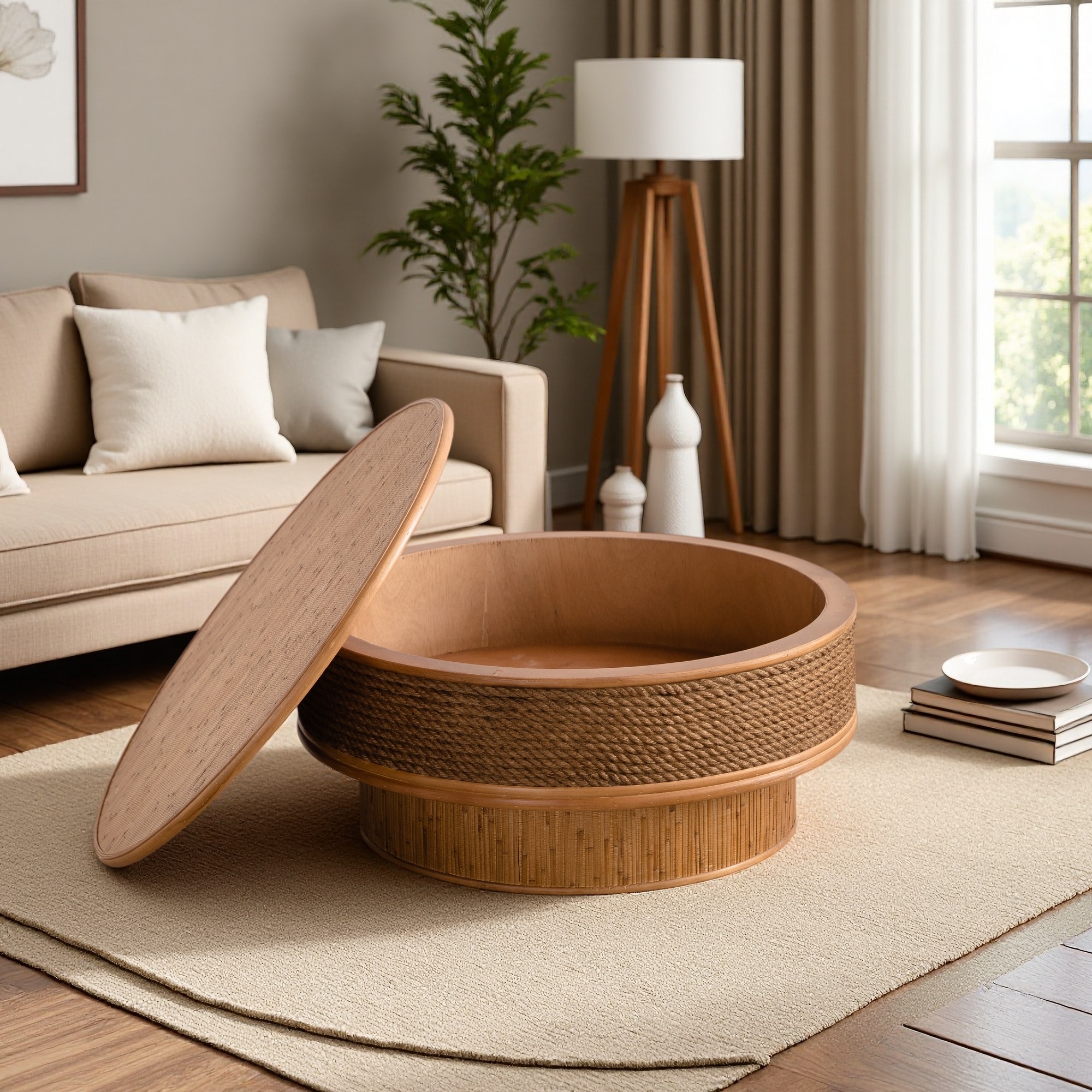 31.5" Round Retro Coffee Table with Convenient Flip-Top Design for Dining Room, Kitchen and Living Room - 1-Piece