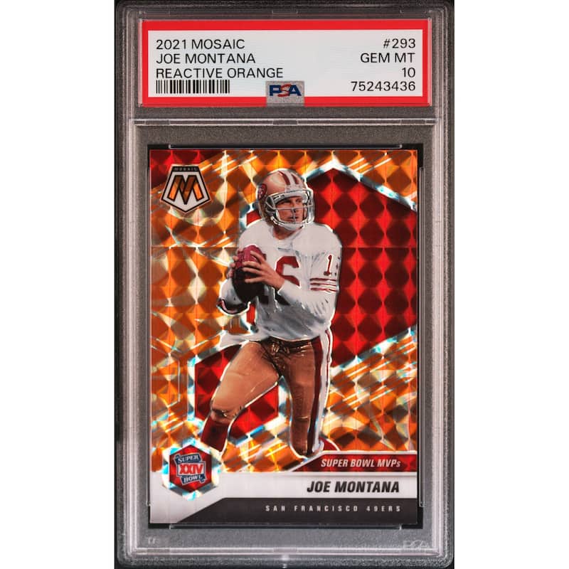 Joe Montana 2021 Panini Mosaic Reactive Orange Football Card #293 Graded PSA 10 - 8'6" x 11'6"
