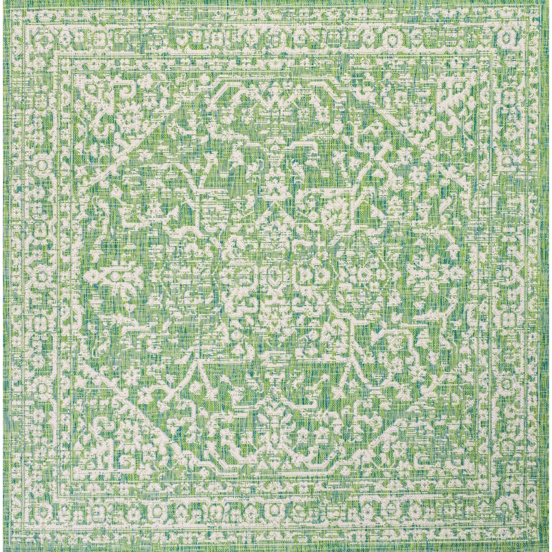 JONATHAN Y Medallion Textured Weave Indoor/Outdoor Area Rug - 5' Square - Cream/Green